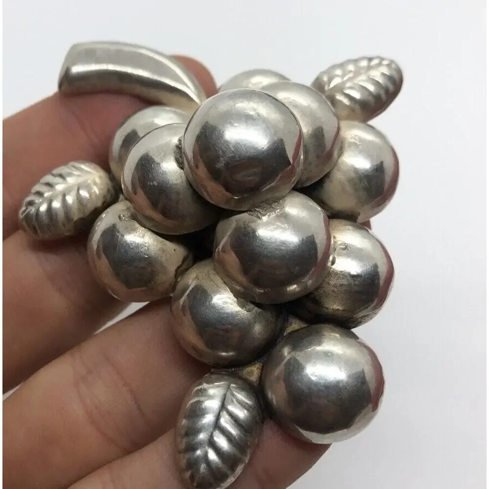 Vintage Sterling Silver Brooch Pin 925 Mexico Grape Cluster Huge 20 grams